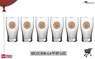 Newcastle Brown Ale 6 X Pint Beer Glasses 585ml Imperial Pints Bnwob Geordie
