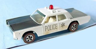 1968 Mattel Hot Wheels Redline Police Cruiser Plymouth Fury Black & White Us