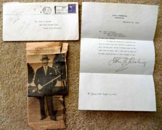 John J.  Pershing Signed Typed Letter & Envelope 1941 & Old Newspaper Clipping