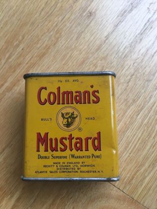 Rare Vintage Colmans Mustard Tin1 1/4 Oz Small Size Bulls Head Made In England