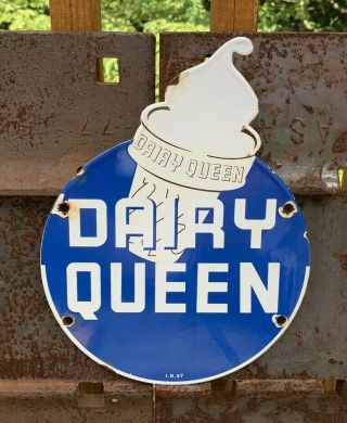 Vintage Dairy Queen Porcelain Enamel Pump Plate Sign 11 X 8 Rare