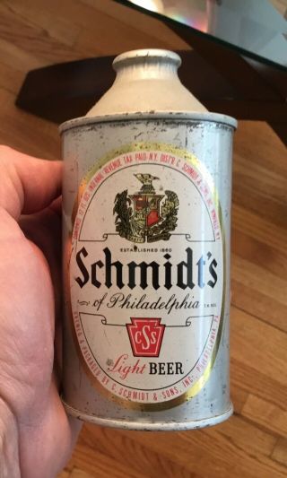 Old Schmidt’s Flat Bottom Cone Top Beer Can Philadelphia Pa Advertising 1940s