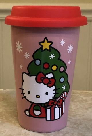 Hello Kitty Ceramic Pink Travel Mug With Lid Christmas 3