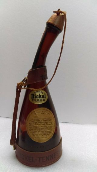 Vintage George Dickel Tennessee Whisky Souvenir Bottle,  Leather Strap,  Top Cork