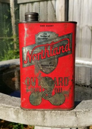 Vintage Northland Outboard Motor Oil Can Rare Quart Can Waterloo Iowa