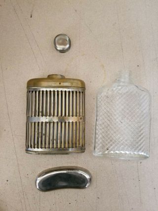 Vintage Universal 1927 Whiskey Hip Flask - Pressed Swirl Glass W/ Silver Sleeve