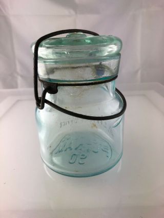 1/2 Pint Ground Lip Trade Mark Lightning Putnam Jar Aqua Fruit Jar