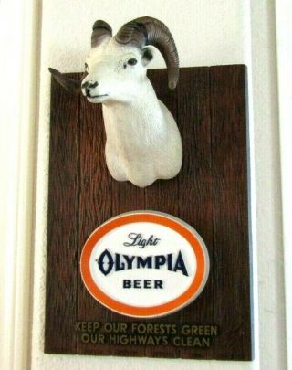 1962 Light Olympia Beer Advertising Sign Big Horn Sheep Ram Game Series Rare