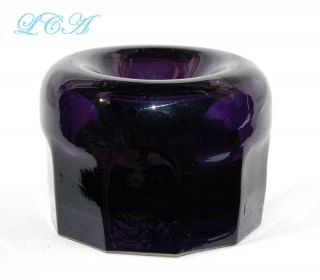 Small Antique Black Amethyst Glass Funnel Ink Well Bottle Pretty Purple Paneled