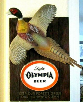 1962 Light Olympia Beer Advertising Sign Pheasant Takes Flight Game Series Rare