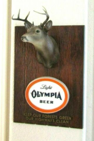 1962 Light Olympia Beer Advertising Sign Mule Deer Buck Game Series Rare