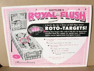 1957 Gottlieb Royal Flush Pinball Advertising Flyer