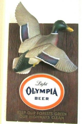 1962 Light Olympia Beer Advertising Sign Mallard Duck Inflight Game Series Rare