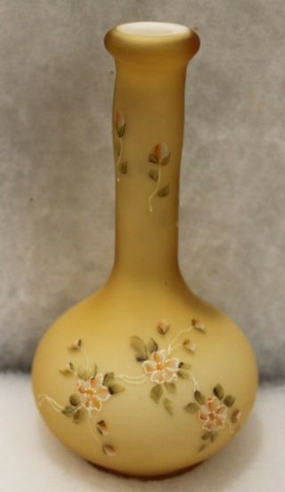 Antique Yellow Gold Satin Cased Glass Hand Painted Signed Barber Bottle 24