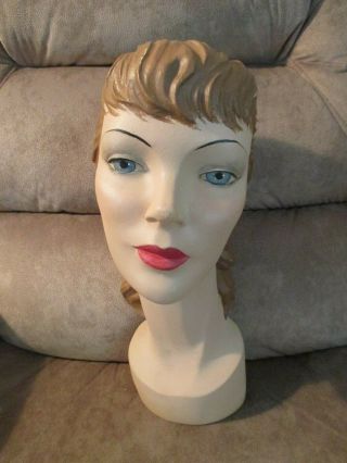 Vintage Brunette Female Mannequin Head Store Hat Display - Fiberglass?