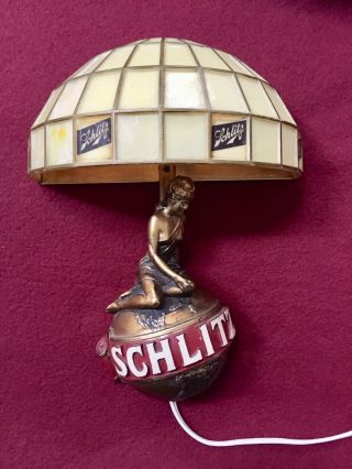 Schlitz Beer That Made Milwaukee Famous Girl - On - Globe Light Sconce Lamp1971