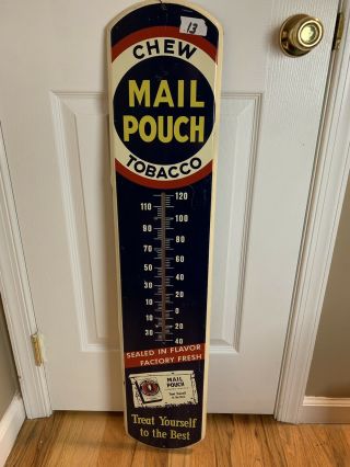 Vintage Collectible Metal Mail Pouch Chewing Tobacco Thermometer Sign