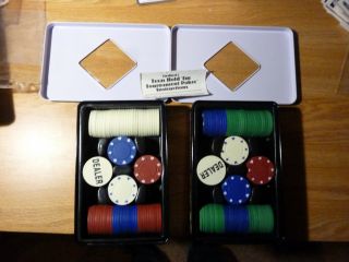 (200) Cardinal Professional Dual Toned Poker Chips w/ 2 Dealer Button In Tins 2