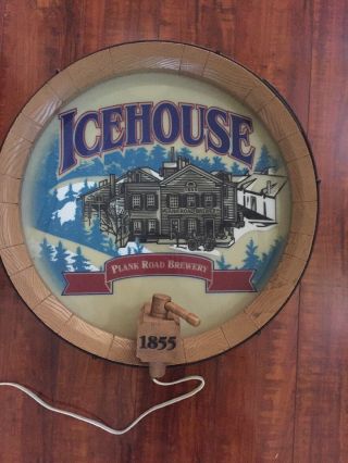 Vintage Icehouse Lighted Barrel Beer Keg Sign Very Rare