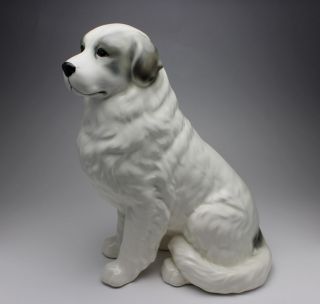 11 " H Sitting Great Pyrenees White With Gray Marks Porcelain Figurine Japan