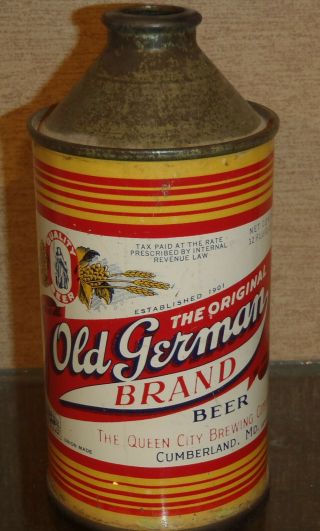 1940s Old German Brand High Profile Cone Top Beer Can Irtp Queen City Maryland