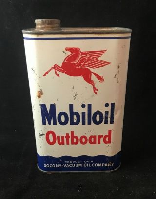 Vintage - Mobiloil Outboard Motor Oil Quart Can