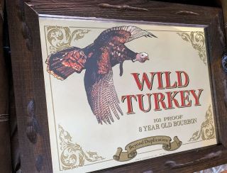 Vintage Wild Turkey 101 Bar Pub Mirror Austin & Nichols 21.  5 X 17.  5 Framed