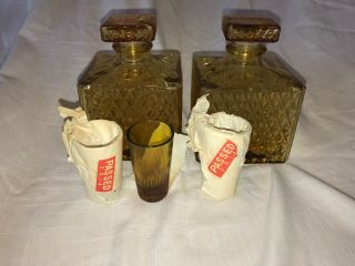 2 Vintage Amber Glass Decanters With 3 Shot Glasses Passed J.  G.  I.  A.  Jgia Japan