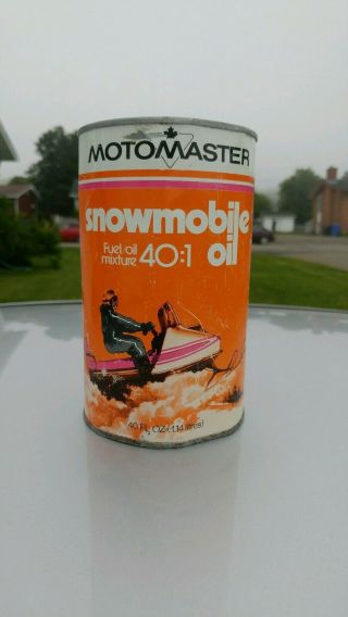 Vintage Motomaster Snowmobile Fuel Oil Mixture 40:1 Oil 1.  14 Litres Tin Can