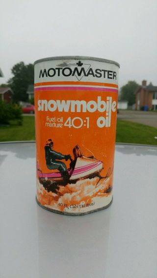 Vintage MOTOMASTER SNOWMOBILE Fuel Oil Mixture 40:1 Oil 1.  14 Litres Tin Can 2