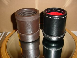 2 Dice Cups,  Brown Vintage Luckicup,  Black Leather With Red Lining