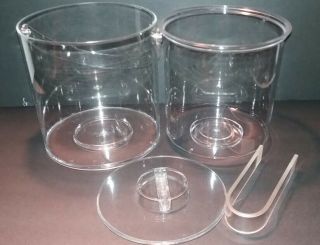 Vintage Mid Century Modern Lucite Ice Bucket with Liner & “Morgan” Signed Tongs 4