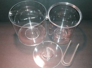 Vintage Mid Century Modern Lucite Ice Bucket with Liner & “Morgan” Signed Tongs 5