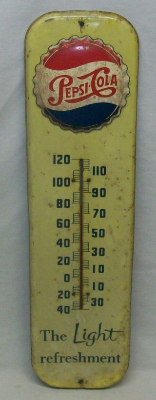 Antique (1954) " Pepsi " Cola Thermometer Advertising Metal Sign 27 " Tall Vintage