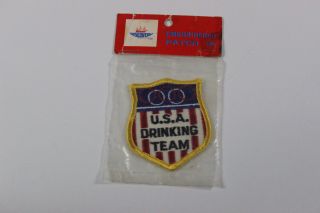 Vintage 70s Usa Drinking Team Patch Sew On Badge Uniform Hat U.  S.  A 70 