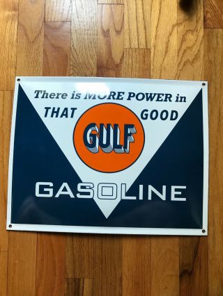 Gulf Gasoline " Porcelain Advertising Sign,  (16 " X 13),  Sign Old Stock