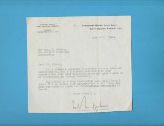 Arthur Henderson (nobel Peace Prize 1934) Typed Letter Signed London June 1929