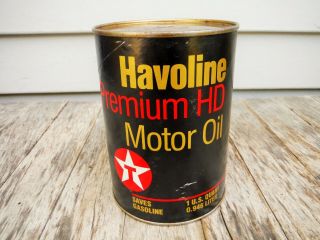 Vintage 1 Quart Texaco Havoline Hd Motor Oil Can Full Nr Man Cave