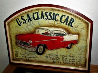 Vintage Red Chevy Bel Air 1955 Usa Classic Car Wood Sign Wall Hanging Art