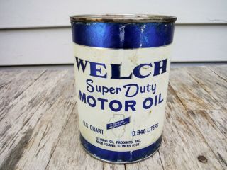 Vintage 1 Quart Welch Duty Motor Oil Can Full Illinois Oil Products