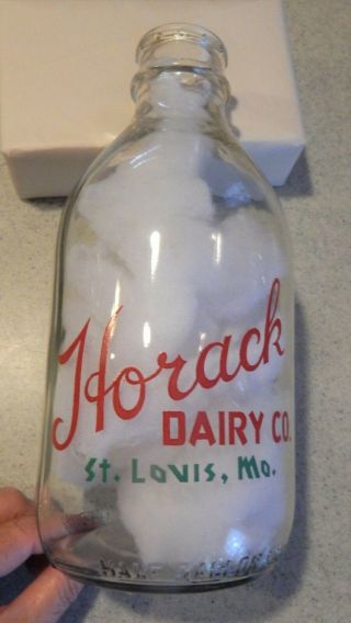 Horack Dairy Co.  St.  Louis,  Mo.  Missouri Pyroglazed Round Half Gallon Milk Bottle