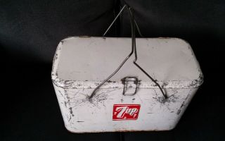 Vintage 1950s White Metal 7up Cooler Ice Chest Soda Advertising