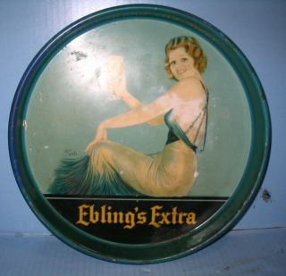 Eblings Extra Beer Tray Pre Pro ? Pretty Girl Signed Earl Chisty Artwork