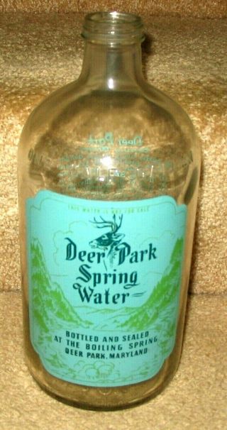 Glass Deer Park Spring Water Bottle Half Gallon B&o Railroad Oakland Md