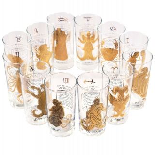 Set of 12 Zodiac Gold Etched Drinking Tumbler Glasses Astrology Horoscope Signs 5