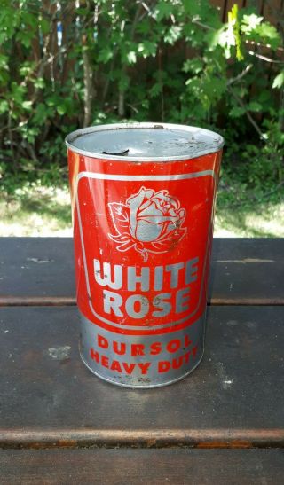 1950s Canadian White Rose Dursol Heavy Duty Imperial Quart Motor Oil Can