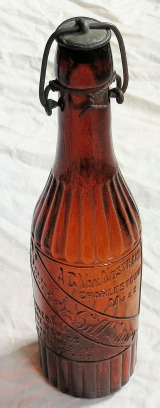 Bunker Hill Lager Blob Top Amber Beer Bottle W/closure Old Vtg Antique