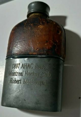 1897 Ahac Season Monreal Hockey Club Robert Macdougall Metal/leather/glass Flask