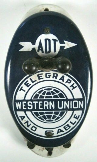 Vintage Western Union Telegraph And Cable Call Box 4 - B Porcelain Enamel Adt