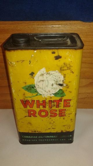 Vintage White Rose Canadian Oil Companies Limited 1 Imp Gallon Motor Oil Can Tin